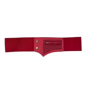Retro Red Wide Belt with Zipper Pocket
